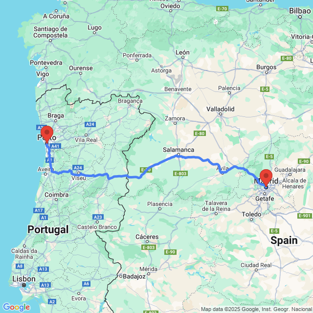 Trip between Porto and Madrid