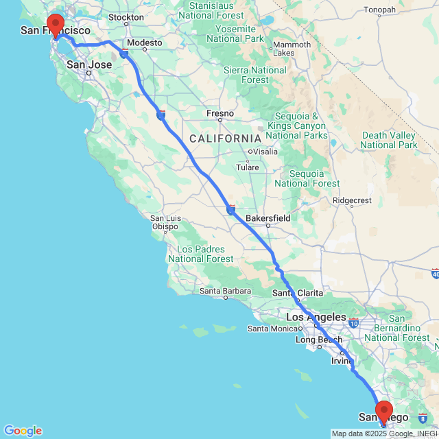 Trip between San Francisco and San Diego