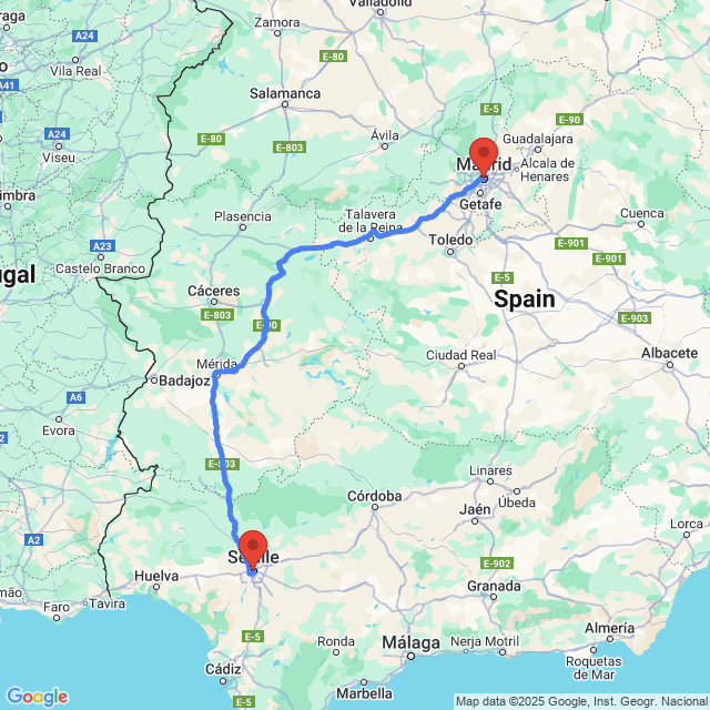 Trip between Madrid and Seville