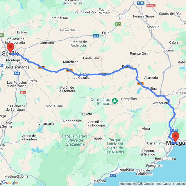 Trip between Seville and Malaga