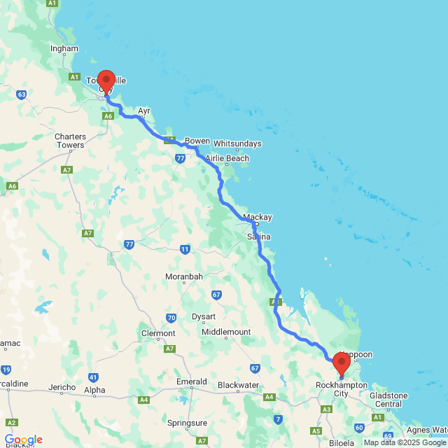 Trip between Rockhampton and Townsville