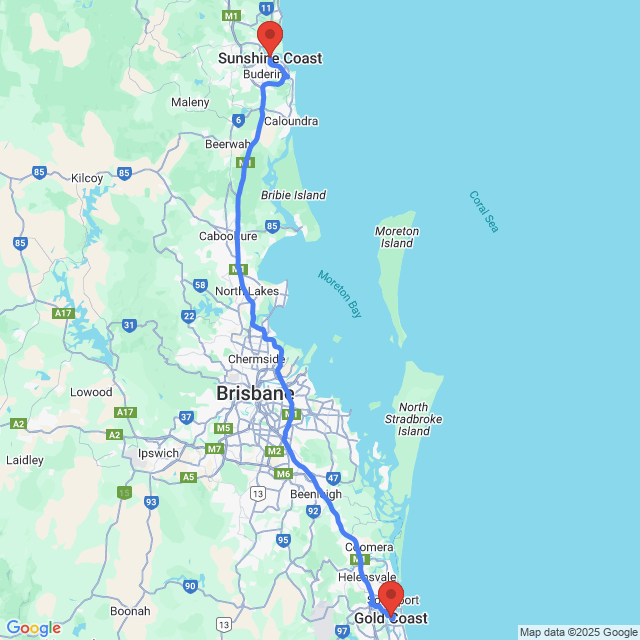 Trip between Gold Coast and Sunshine Coast