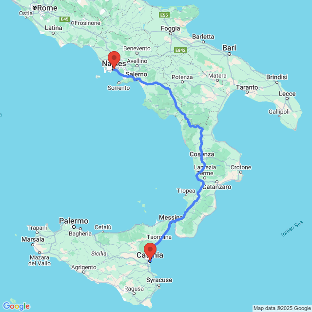 Trip between Naples and Catania