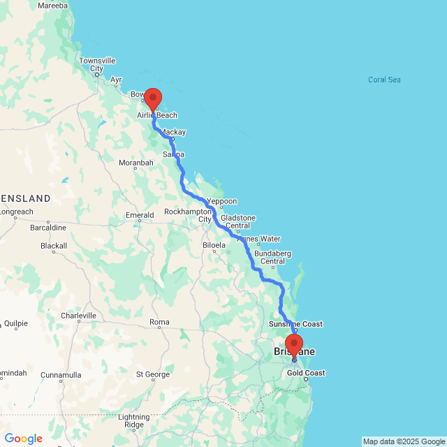 Trip between Proserpine and Brisbane