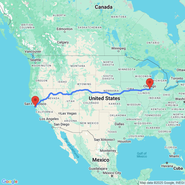 Trip between Chicago and San Francisco