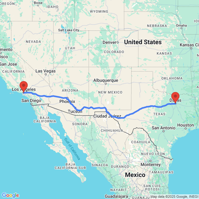 Trip between Los Angeles and Dallas
