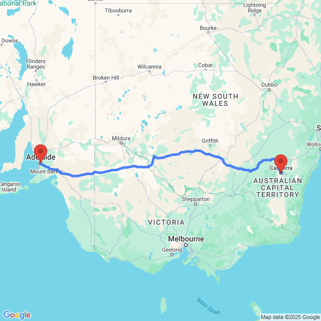 Trip between Adelaide and Canberra