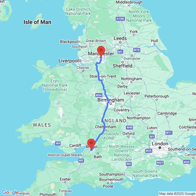 Trip between Bristol and Manchester