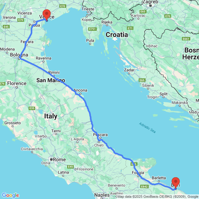 Trip between Bari and Venice