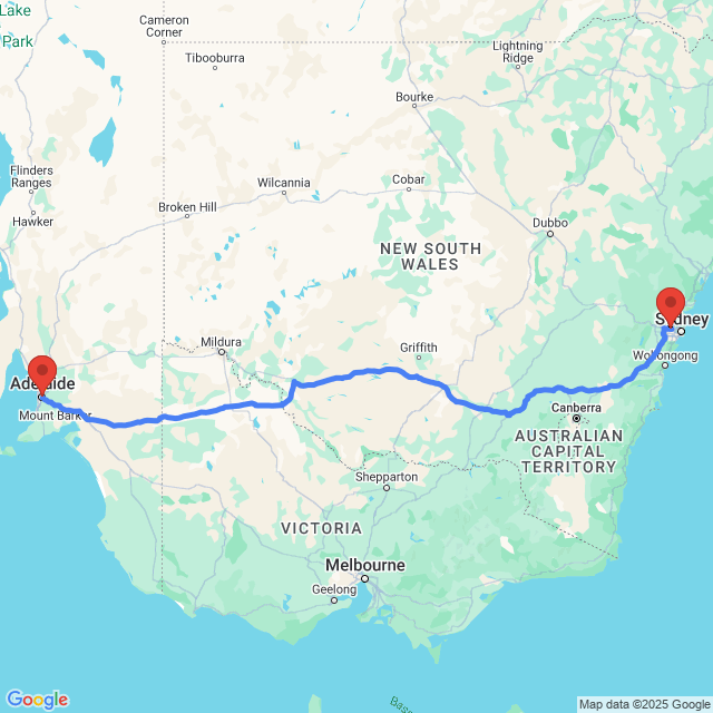 Trip between Adelaide and Parramatta