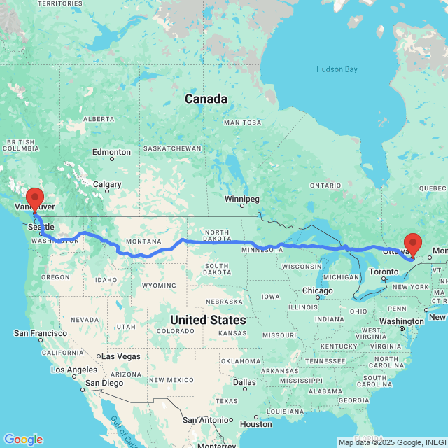 Trip between Ottawa and Vancouver
