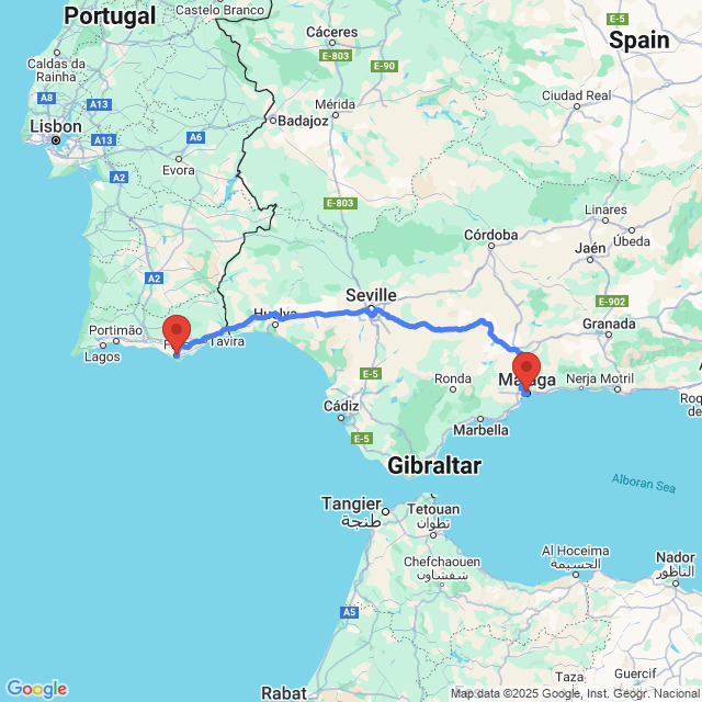 Trip between Faro and Malaga