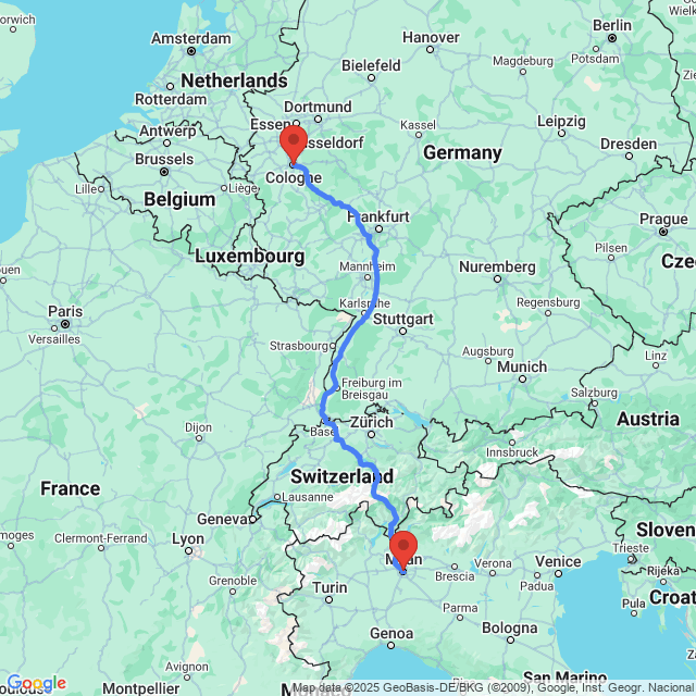 Trip between Milan and Cologne