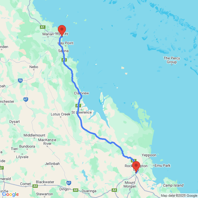 Trip between Mackay and Rockhampton