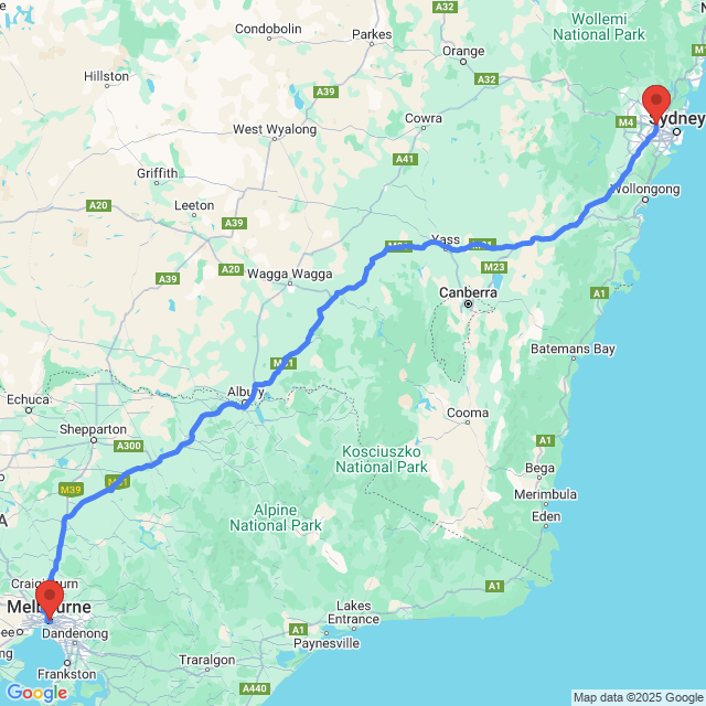Trip between Parramatta and Melbourne