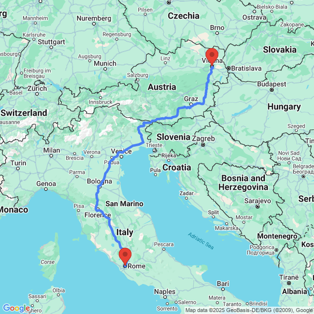 Trip between Rome and Vienna