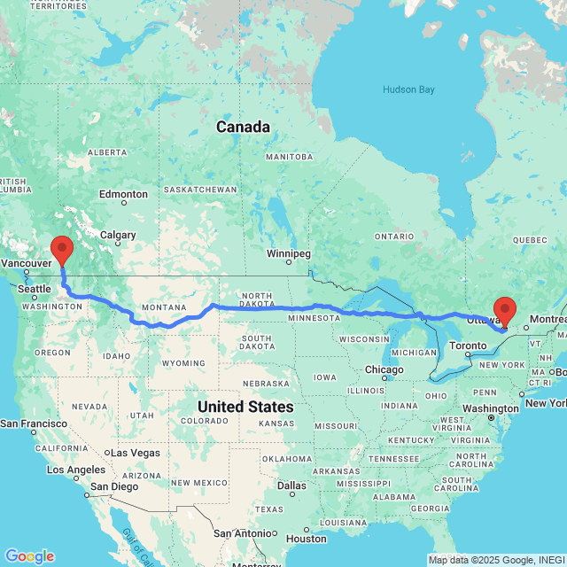 Trip between Penticton and Ottawa