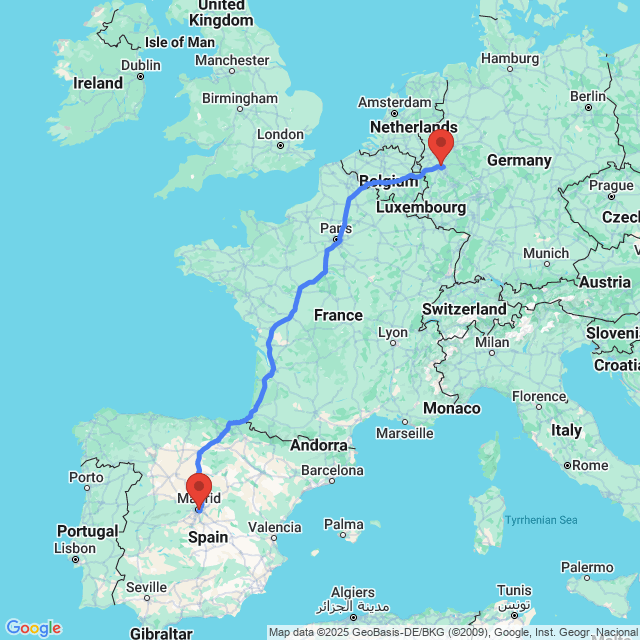 Trip between Madrid and Cologne