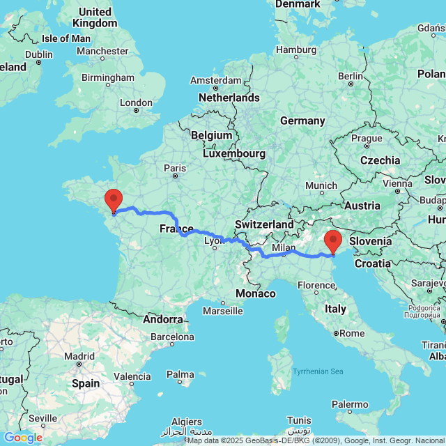 Trip between Nantes and Venice