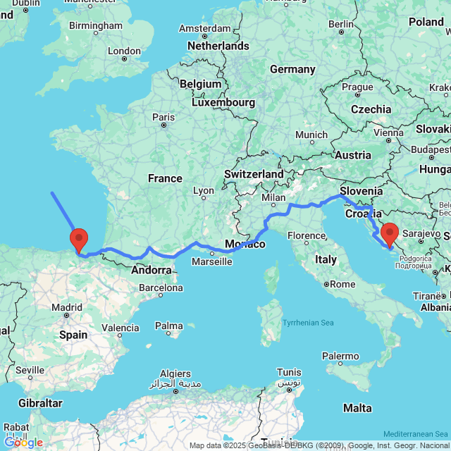 Trip between Bilbao and Split