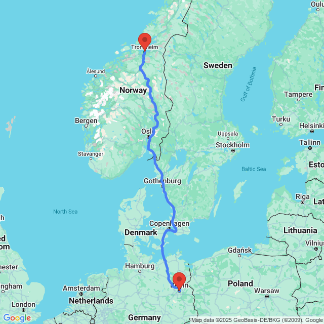 Trip between Berlin and Trondheim