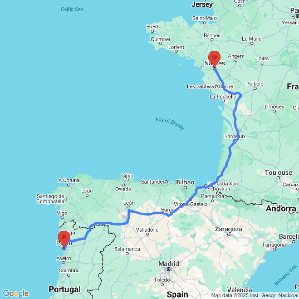 Trip between Nantes and Porto