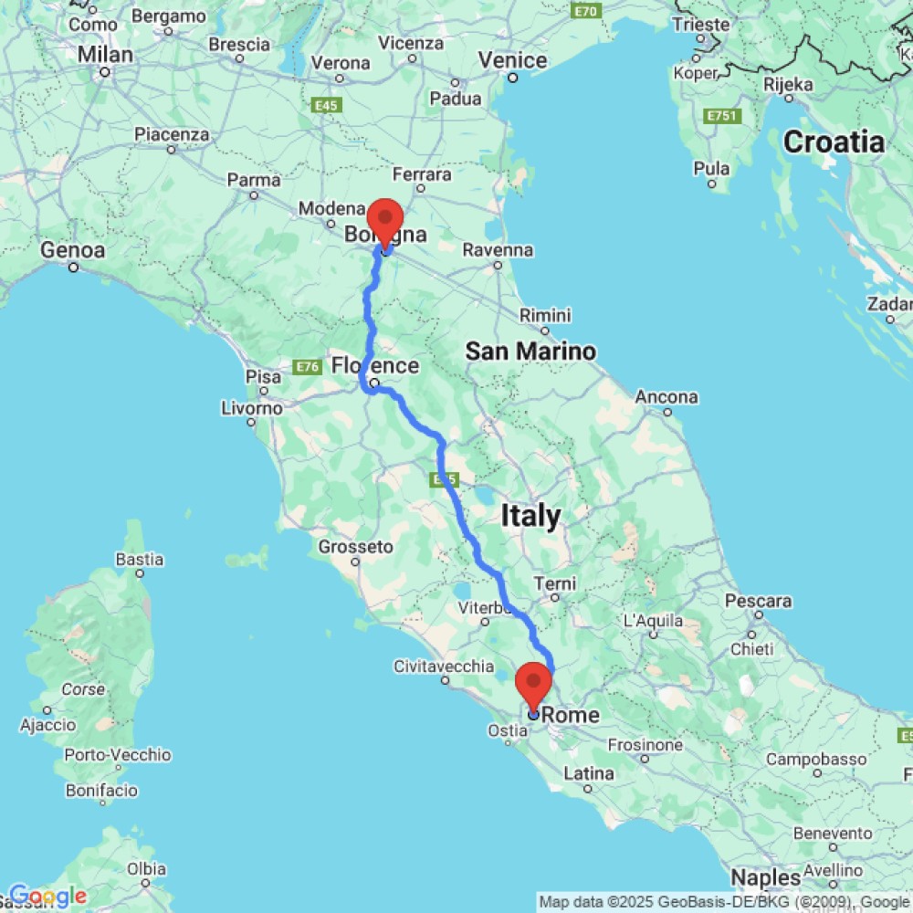 Trip between Bologna and Rome