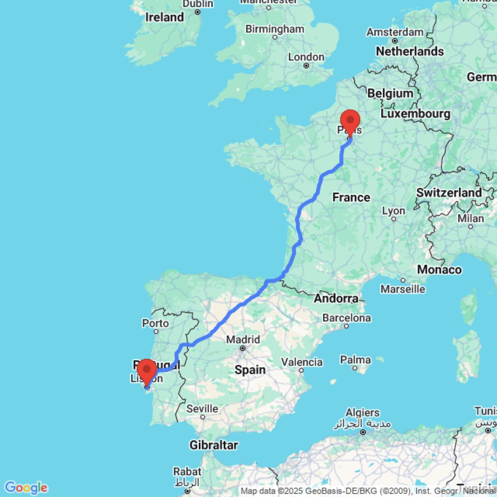 Trip between Paris and Lisbon
