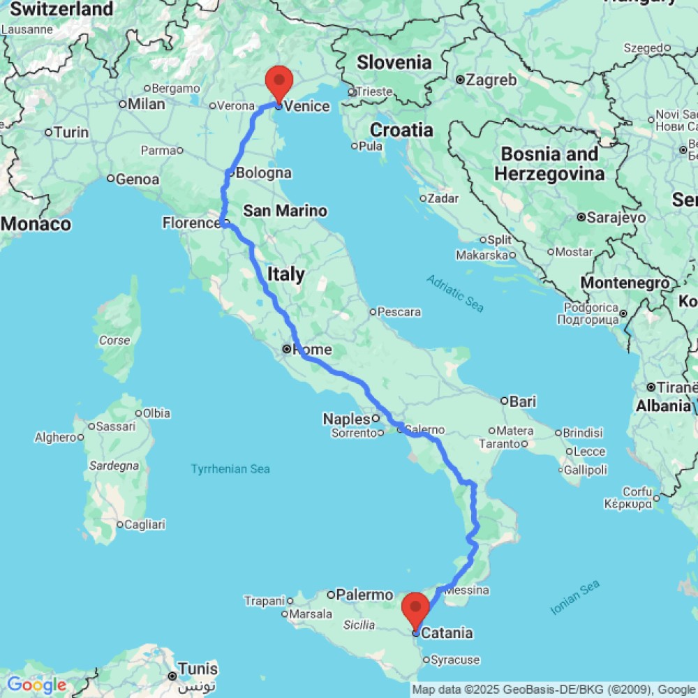 Trip between Catania and Venice
