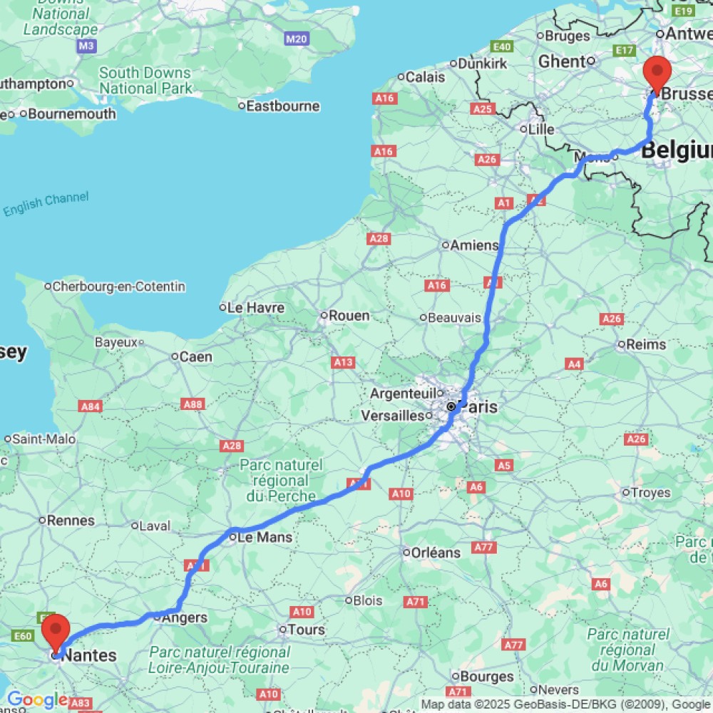 Trip between Nantes and Brussels