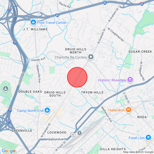 Map of dropoff location at Charlotte