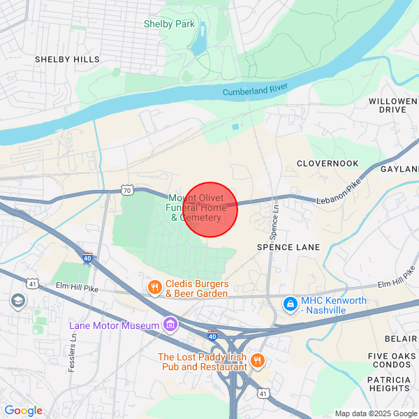 Map of pickup location at Nashville