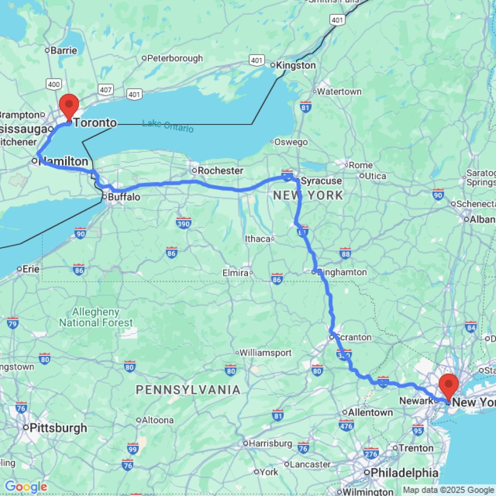 Trip between Toronto and New York