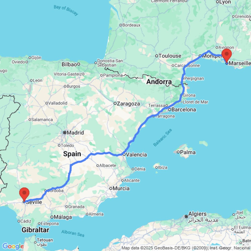 Trip between Marseille and Seville