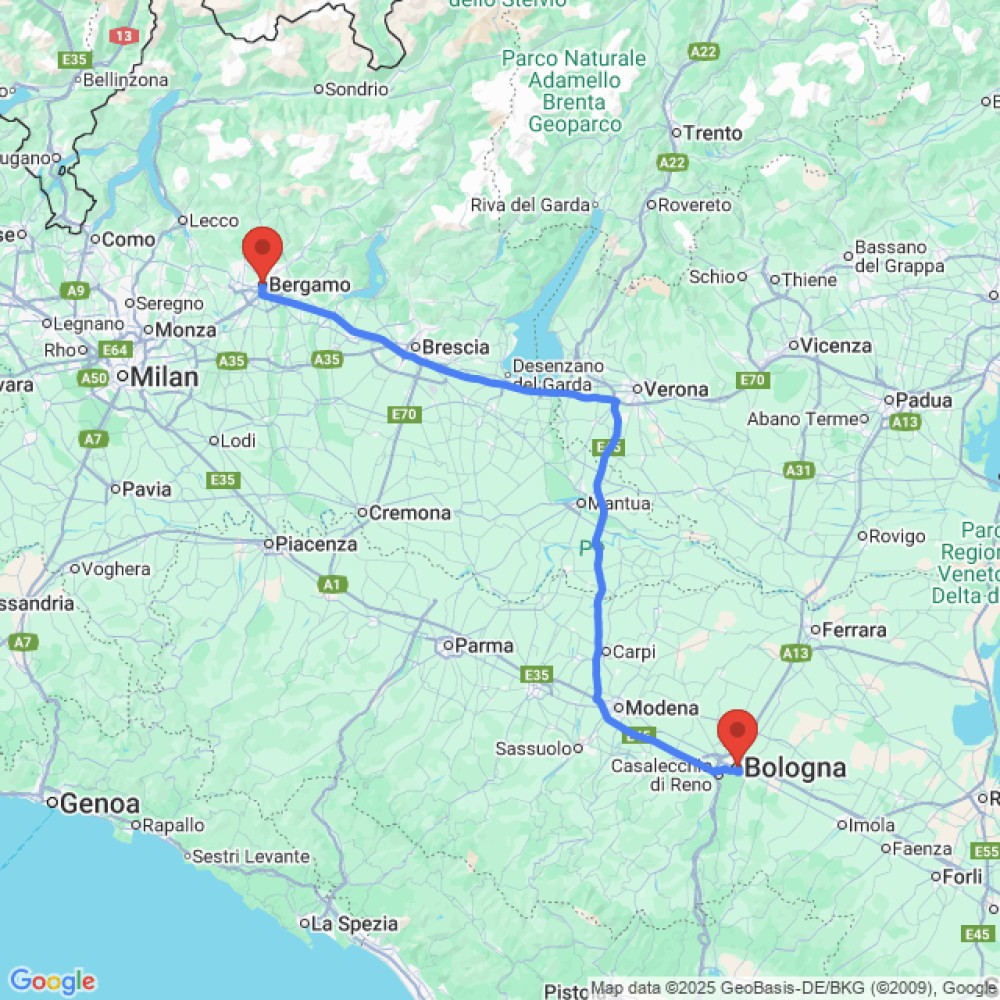 Trip between Bologna and Bergamo