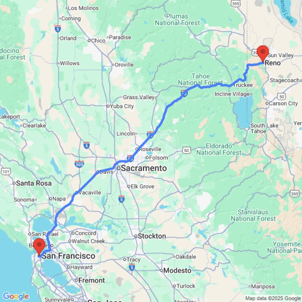 Trip between Reno and San Francisco