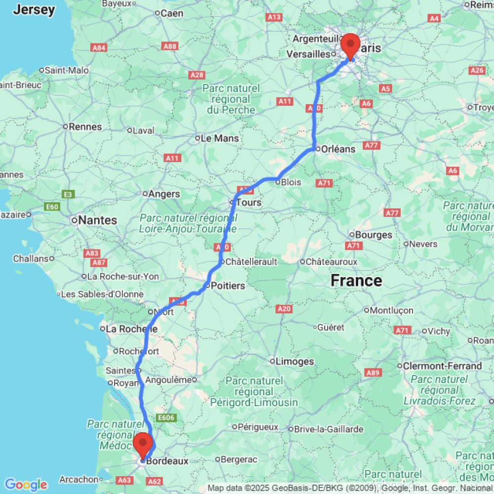 Trip between Paris Orly and Bordeaux