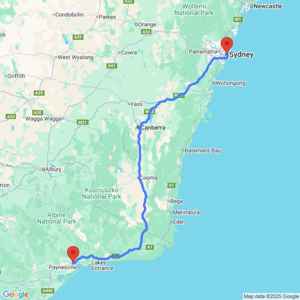 Trip between Bairnsdale and Sydney