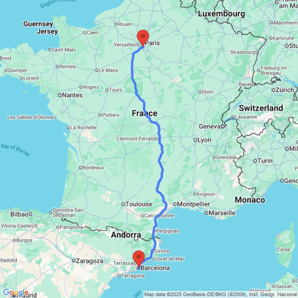 Trip between Paris Orly and Barcelona
