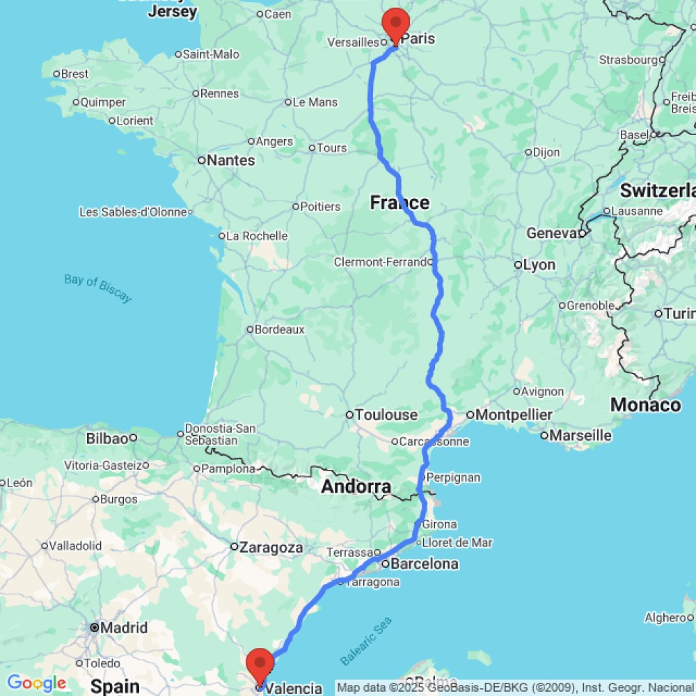 Trip between Paris Orly and Valencia
