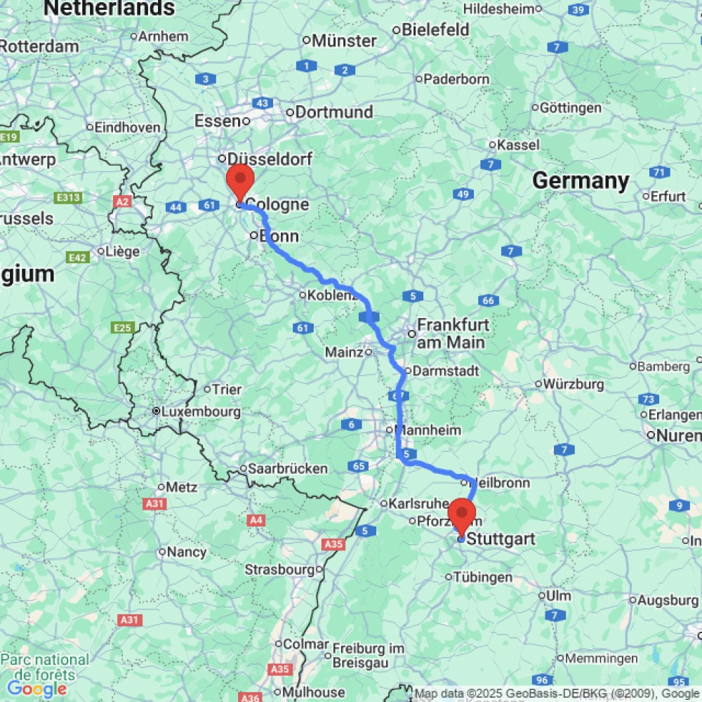 Trip between Stuttgart and Cologne