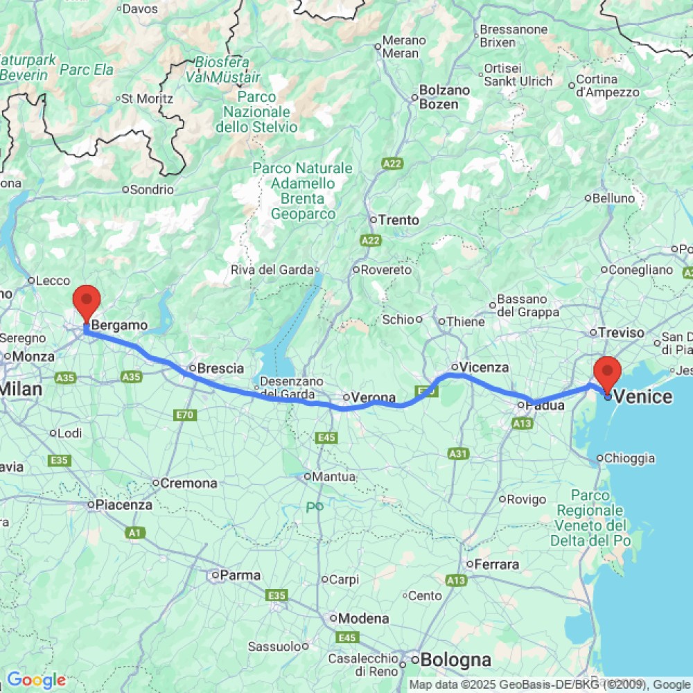 Trip between Bergamo and Venice