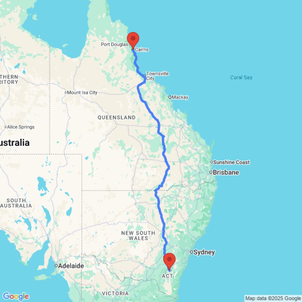 Trip between Cairns and Canberra