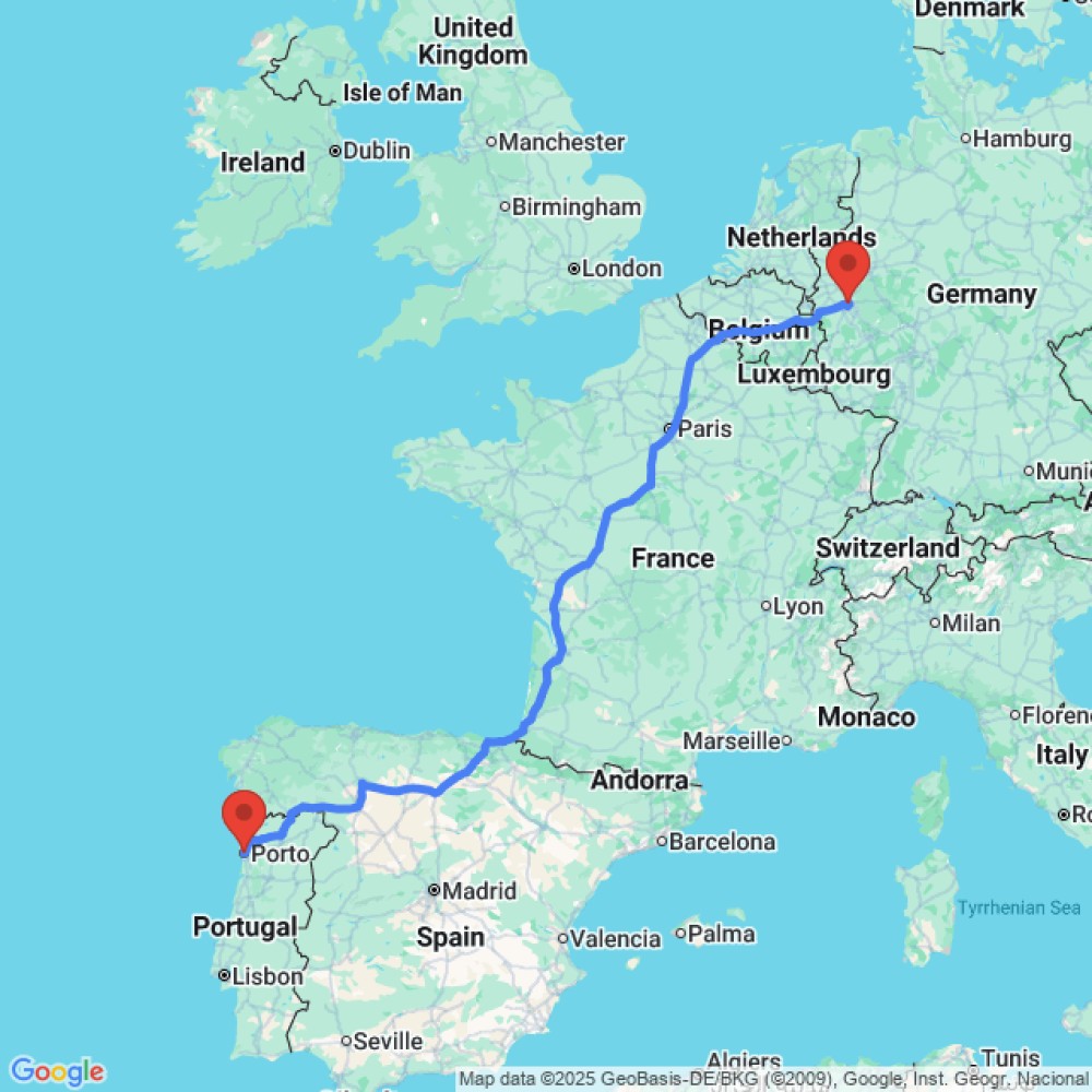 Trip between Cologne and Porto
