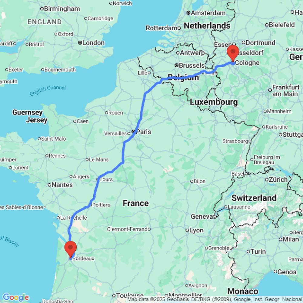 Trip between Bordeaux and Cologne