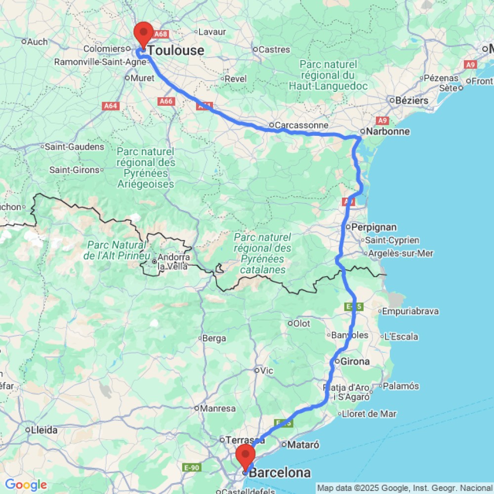 Trip between Tolouse and Barcelona