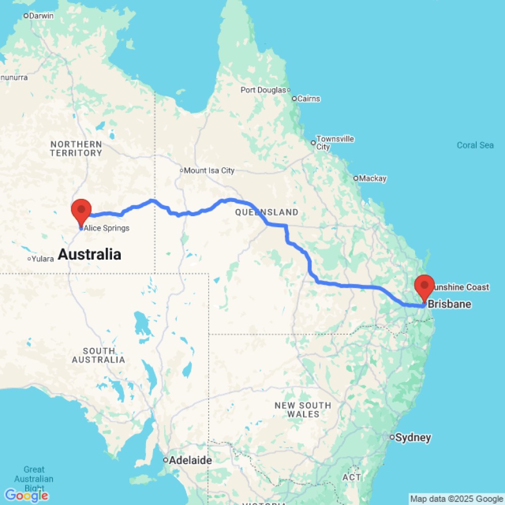 Trip between Brisbane and Alice Springs