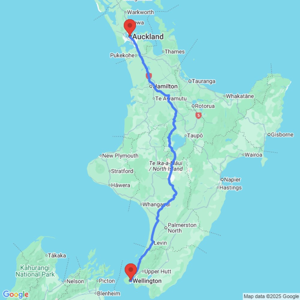 Trip between Wellington and Auckland