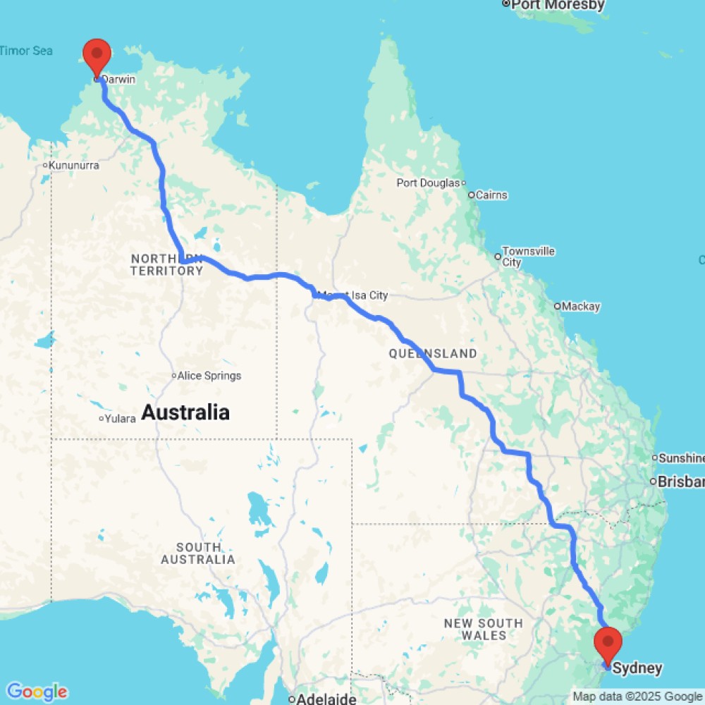 Trip between Darwin and Sydney