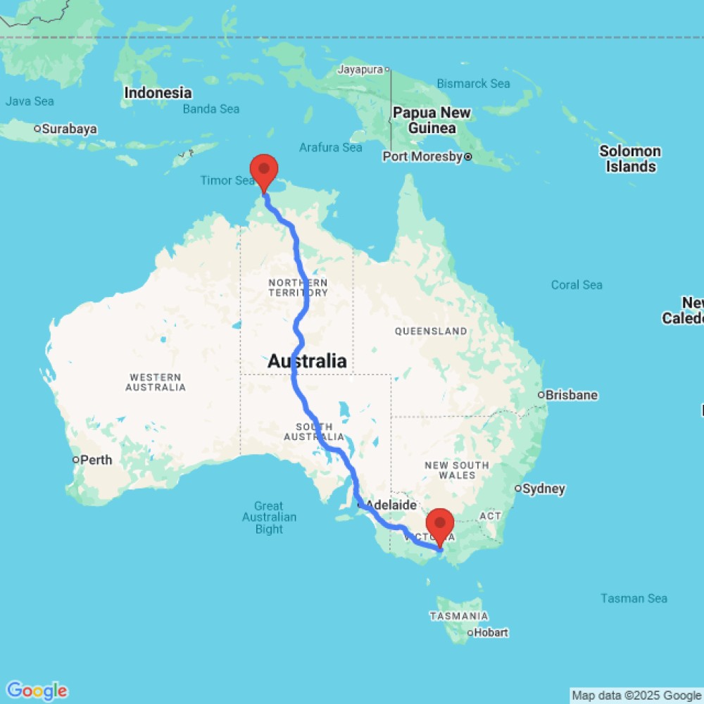 Trip between Darwin and Melbourne